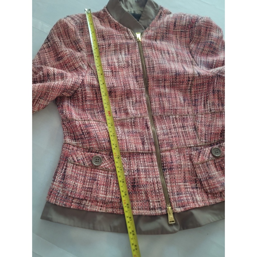 BCBGMAXAZRIA Y2K Tweed Jacket Women's Pink Zip Moto Career Chic Preppy Small - Picture 10 of 14